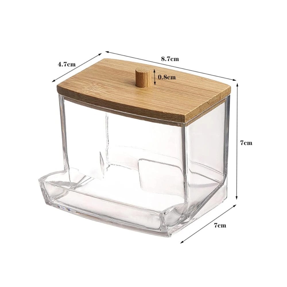 Organizador De Hisopos Con Tapa De Bambú Frasco De Baño Transparente Dispenser Swab
